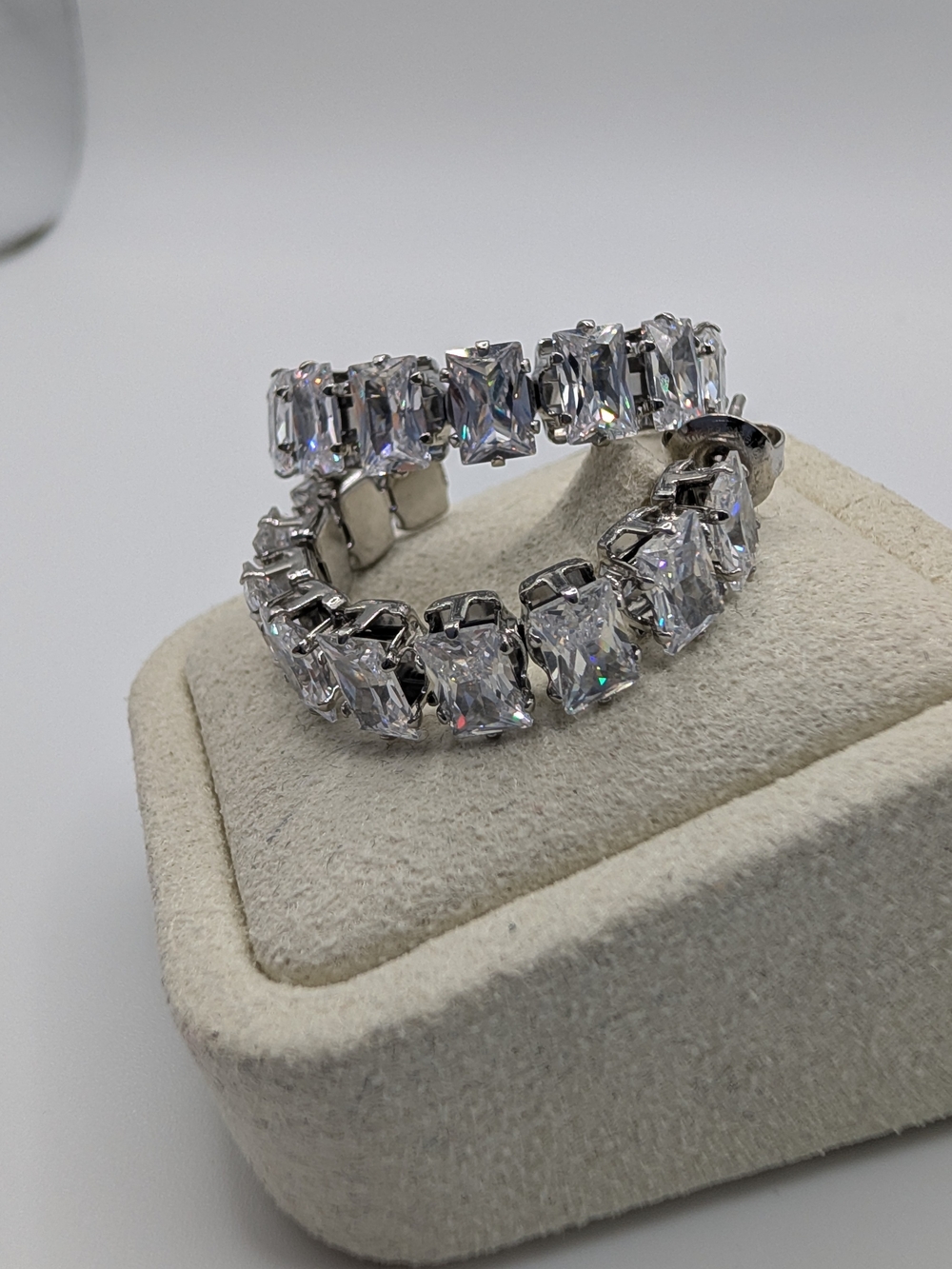 NWOT Steel by Diamonique Emerald Cut CZ Hoop Earrings Stainless Steel
